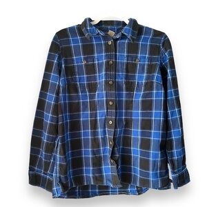 Duluth Trading Blue Black Plaid Cotton Free Swingin Flannel Shirt 65505 Womens M